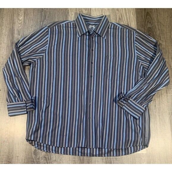 Lansky Bros shirt Mens Black blue geometric Triangle flip cuff Pattern XXL - Picture 1 of 8